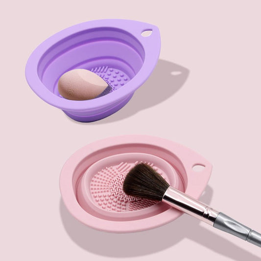 Silicone Makeup Brush Cleaner Folding Powder Puff Cleaning Bowl Box