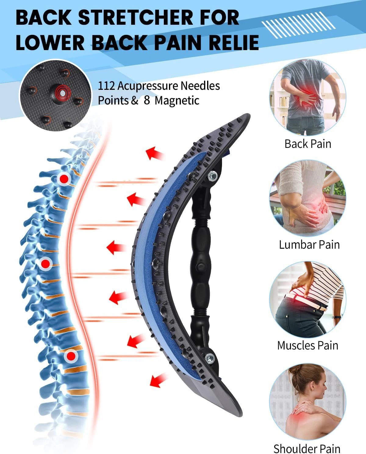 Back Stretcher for Back Pain Relief, Multi-Level Back Cracker Board
