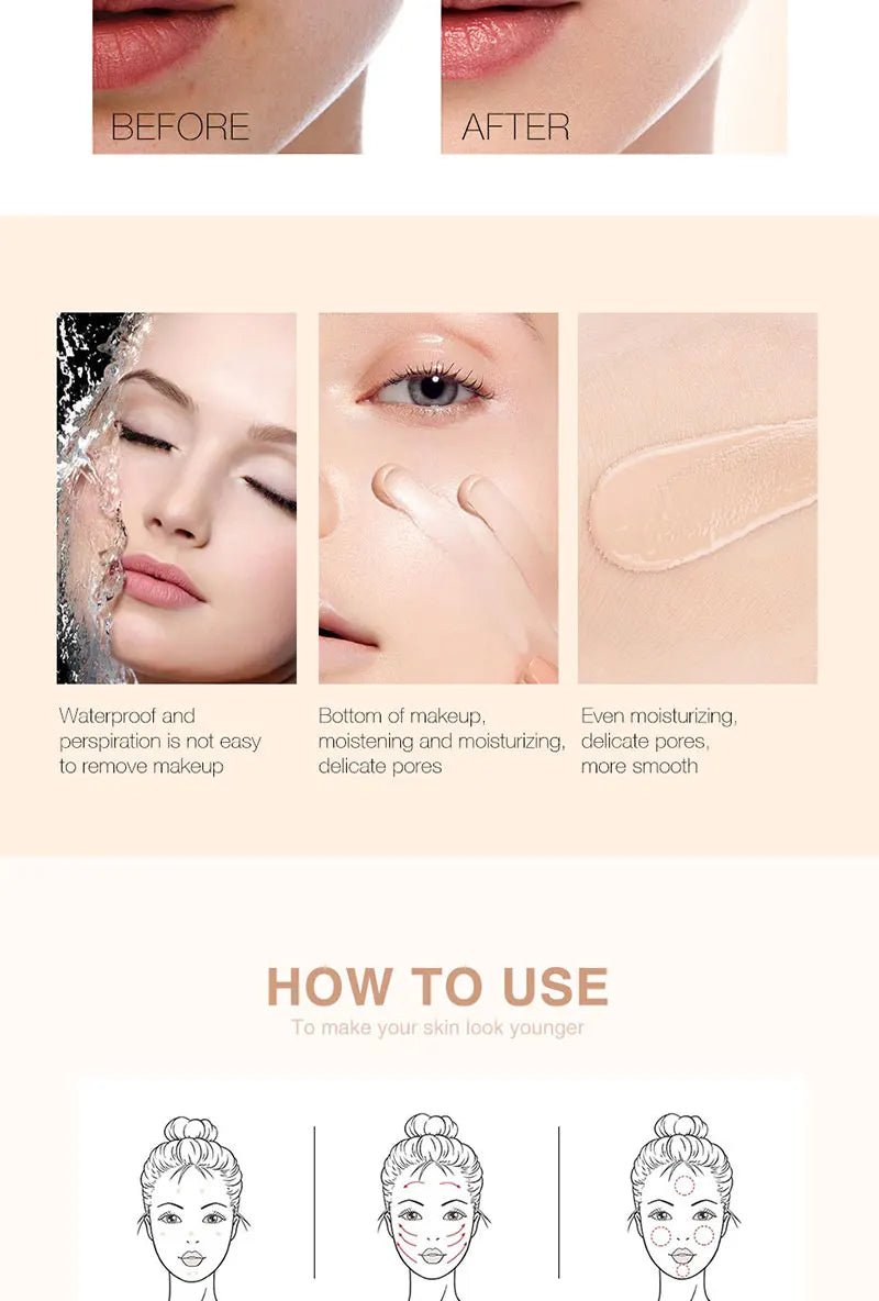 Liquid foundation naturally covers flaws without sticking powder, plain face cream
