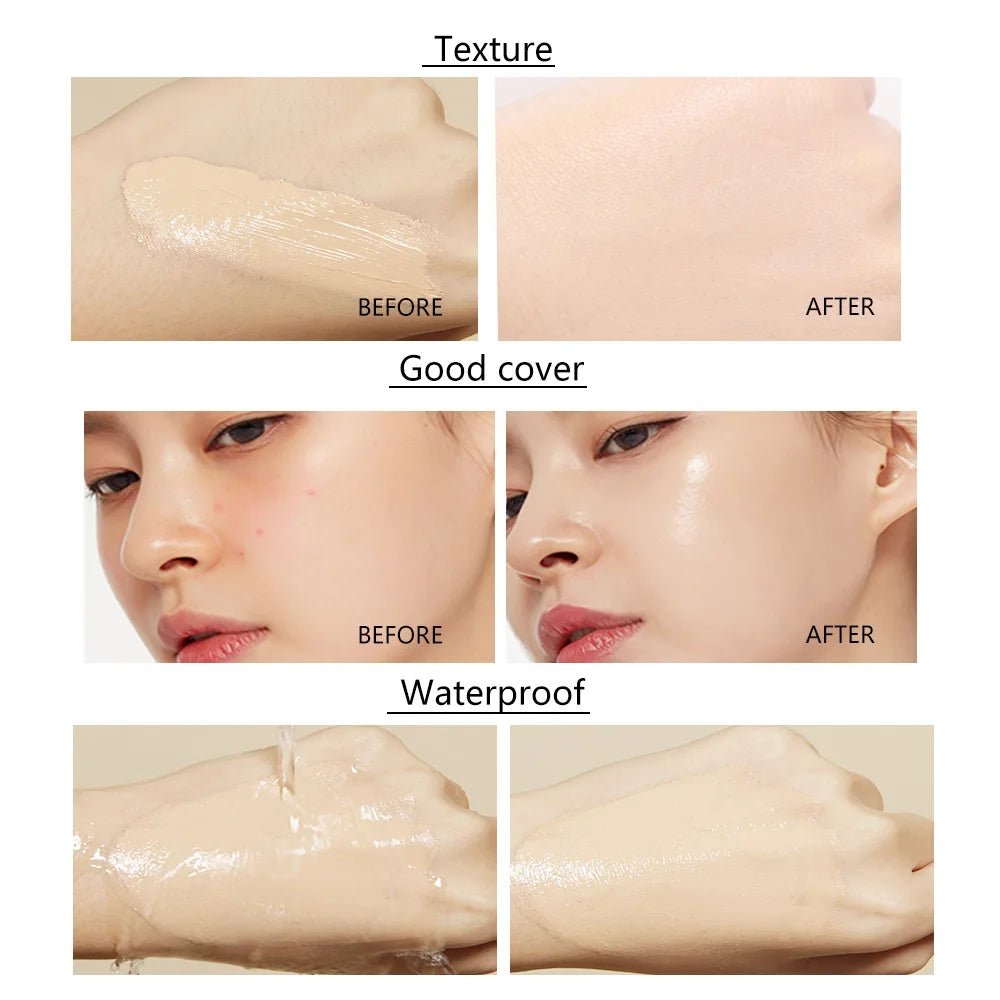 Liquid foundation naturally covers flaws without sticking powder, plain face cream