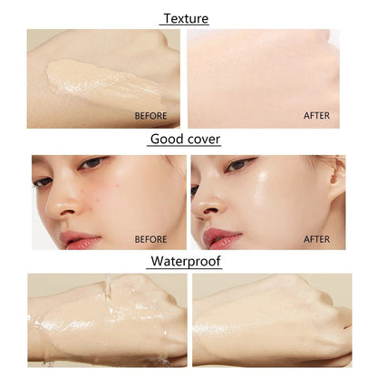Liquid foundation naturally covers flaws without sticking powder, plain face cream